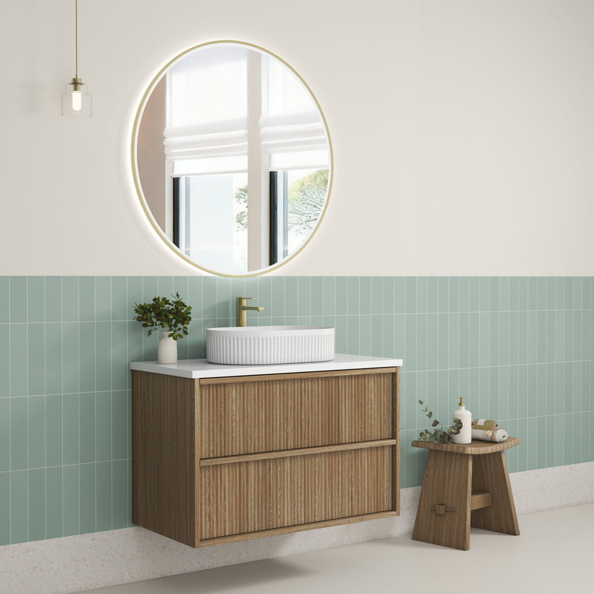 VENETTA Fluted Wall Hung Vanity Harvest Oak