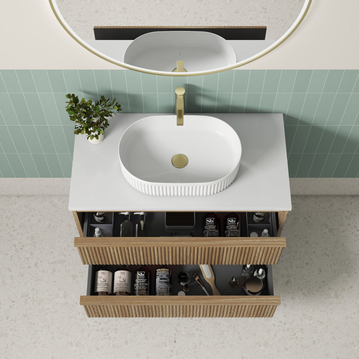 VENETTA Fluted Wall Hung Vanity Harvest Oak