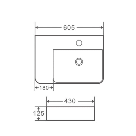 Vento 60ML Wall Hung Basin White (Rectangle: 605x430x120mm)