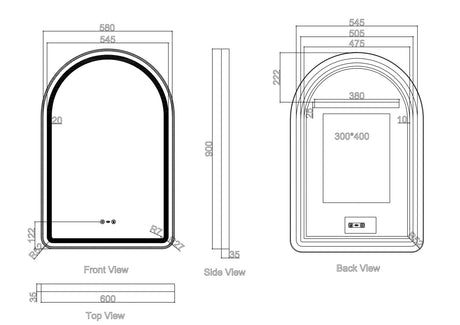 VENUS LED Arch Mirror (600×900mm)