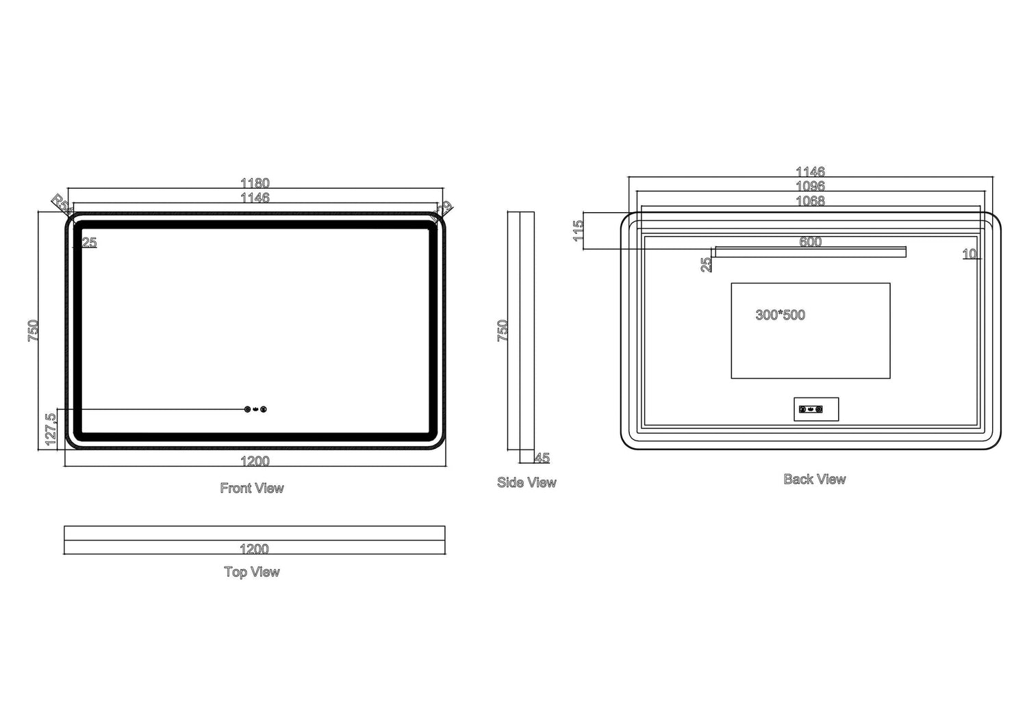 VENUS LED Rectangular Mirror 600×750 / 750×900 / 1200×750mm