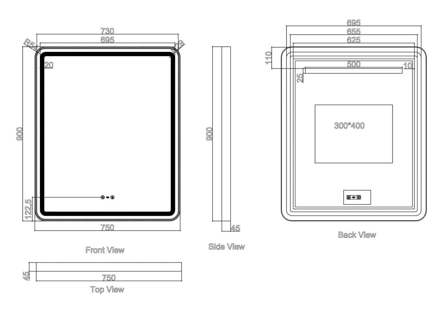 VENUS LED Rectangular Mirror 600×750 / 750×900 / 1200×750mm