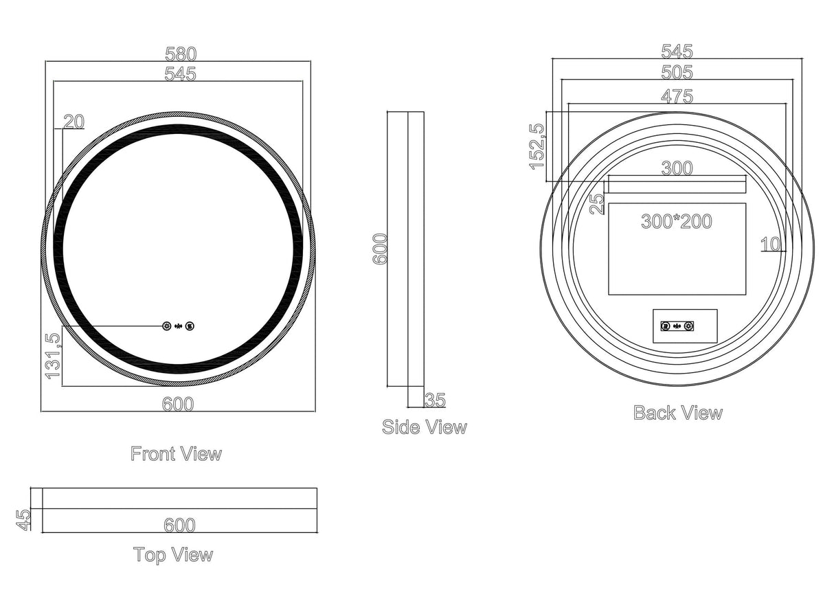 VENUS Front-Lit LED Round Mirror 600mm