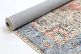 Distressed Vintage Cezanne Terracotta Blue Washable Rug - VITAL 1610-01