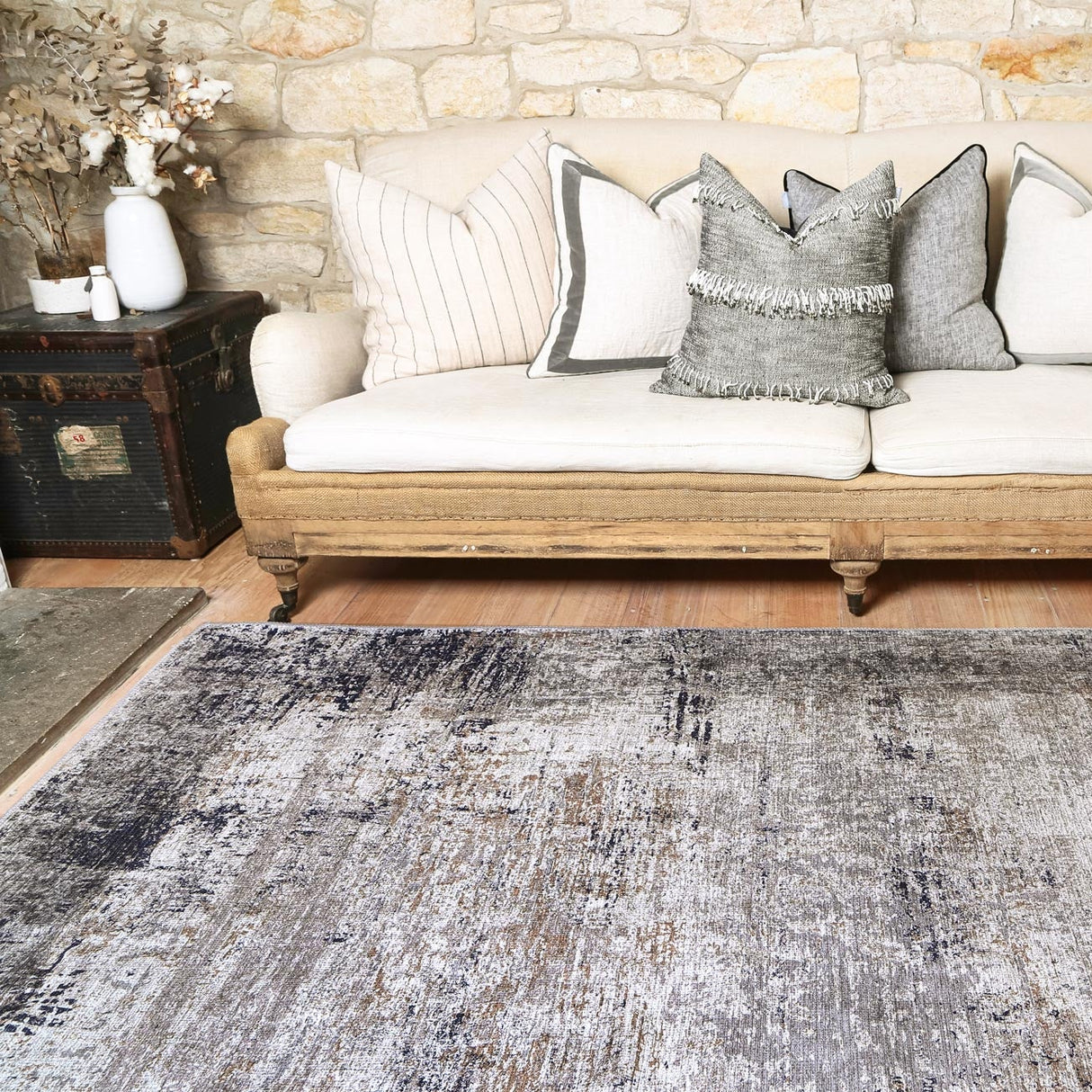 Abstract Echo Blue Grey Washable Rug - VITAL 1693-02