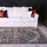 Distressed Vintage Cezanne Rabbit Gray Inca Gold Area Rug - VITAL 2244-04 (with fringe)