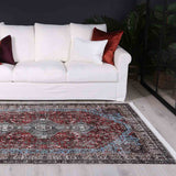Loane Distressed Vintage Ruby & Sky Blue Rug - VITAL 2923-00 (with fringe)