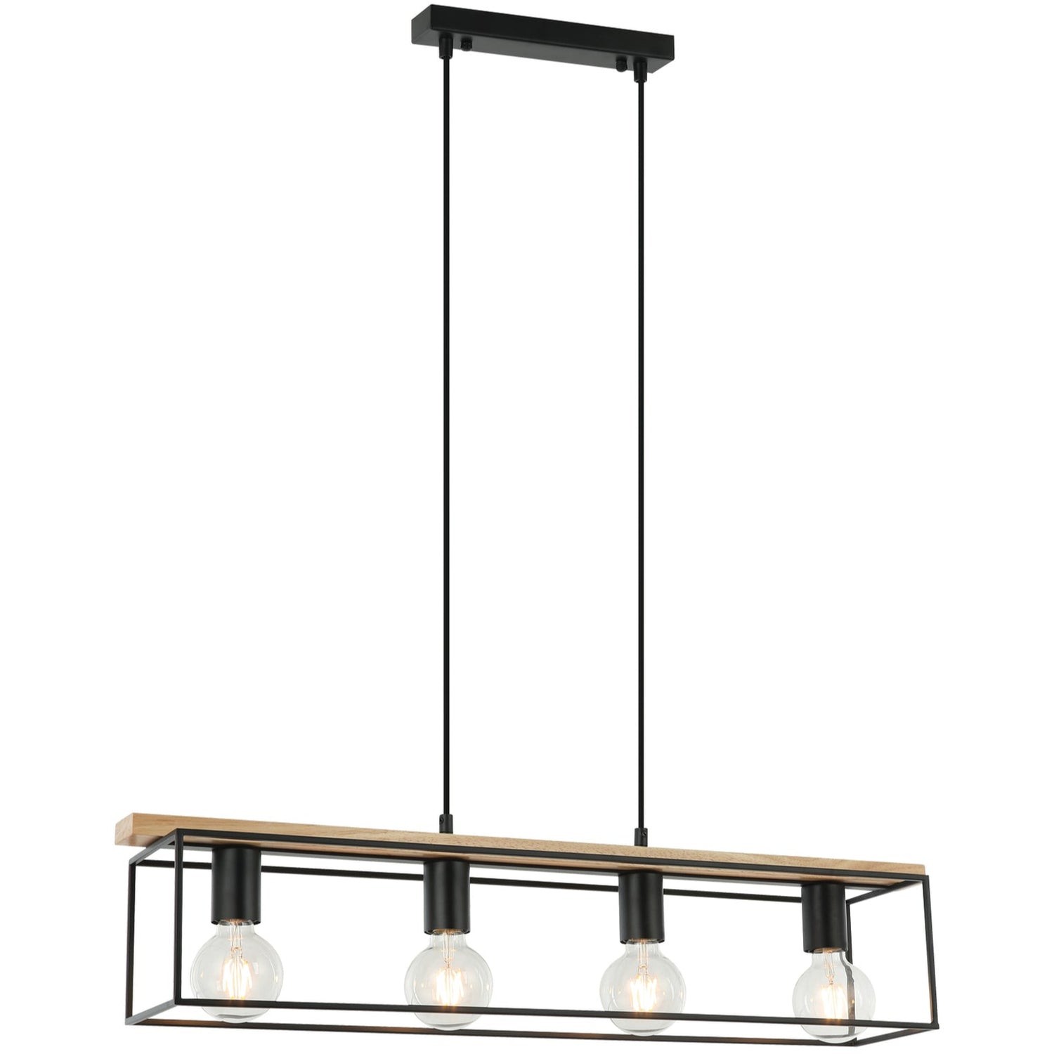 VIRUN: Interior Rectangular Frame Wood with Black Hardware Pendant Light