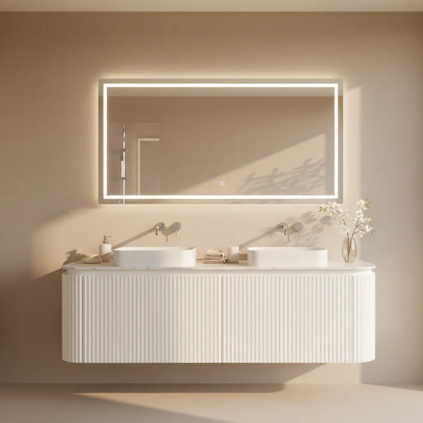 VITO NOOSA Fluted Curved Wall Hung Vanity Matte White (All Sizes)