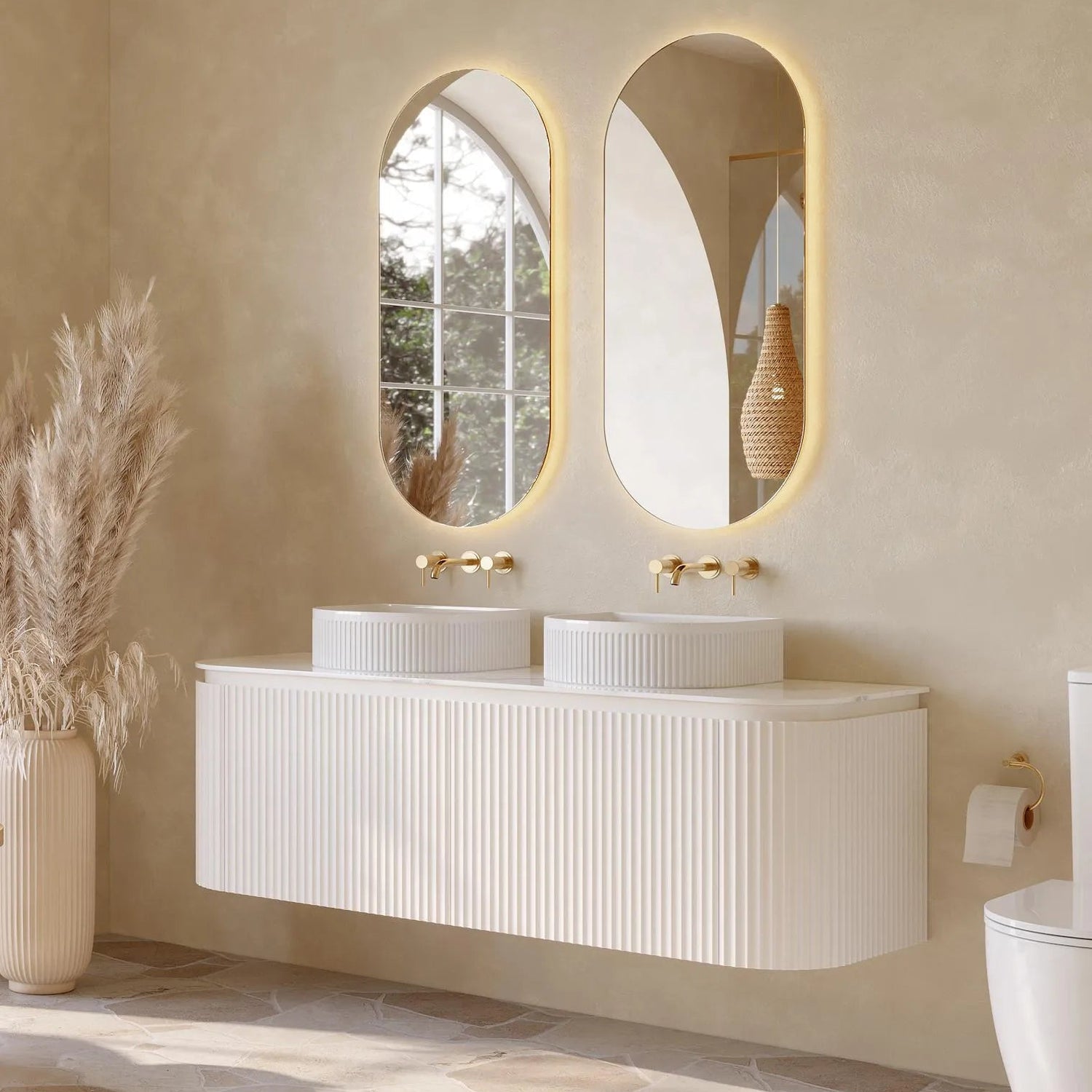 VITO NOOSA Fluted Curved Wall Hung Vanity Matte White (All Sizes)