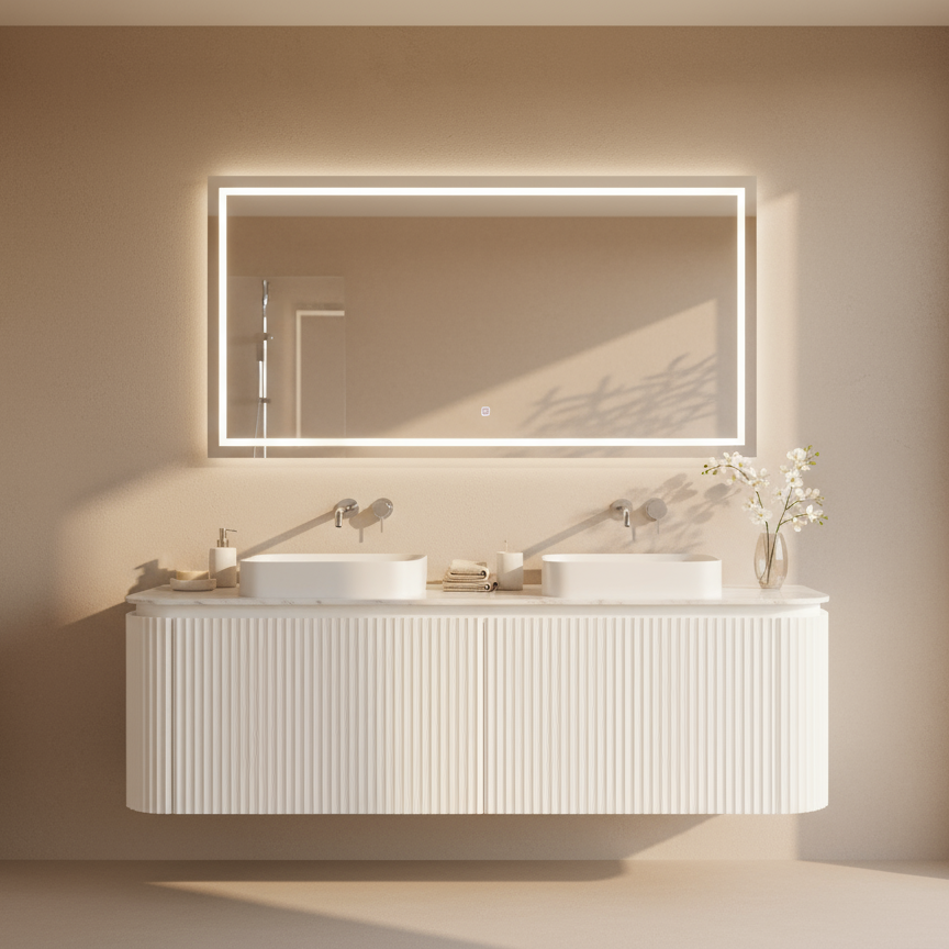 VITO NOOSA Fluted Curved Wall Hung Vanity Matte White (All Sizes)