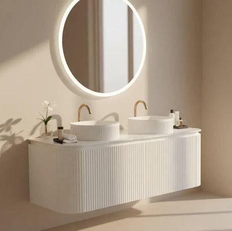 VITO NOOSA Fluted Curved Wall Hung Vanity Matte White (All Sizes)