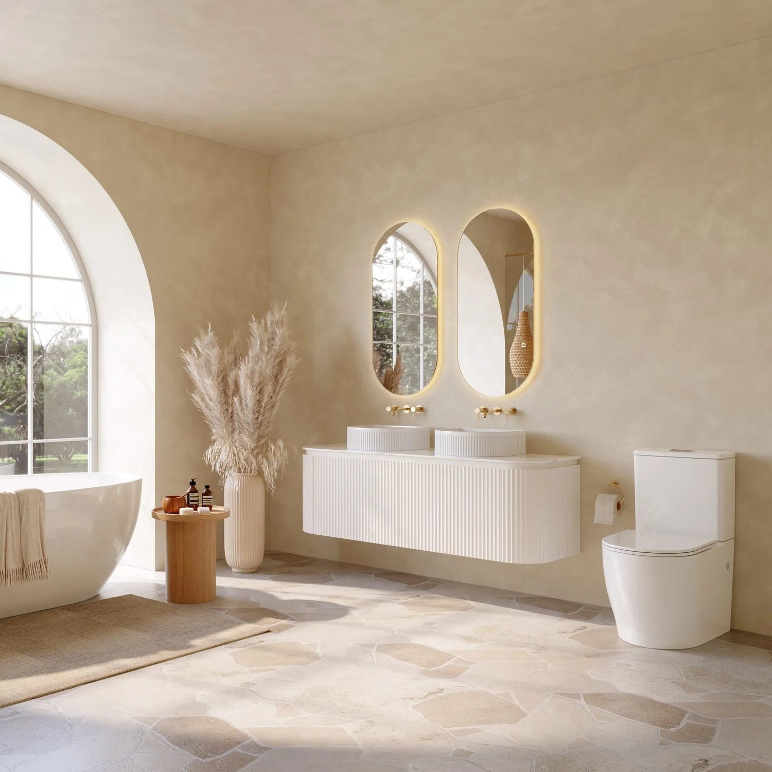 VITO NOOSA Fluted Curved Wall Hung Vanity Matte White (All Sizes)