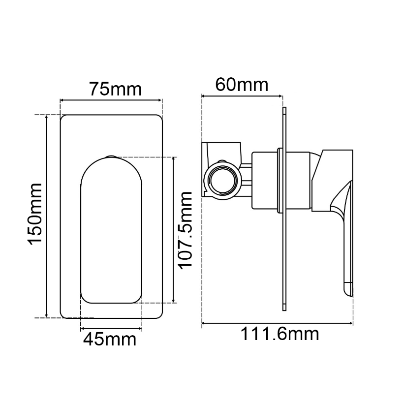 VOG Shower Wall Mixer - Brushed Nickel Technical Drawing