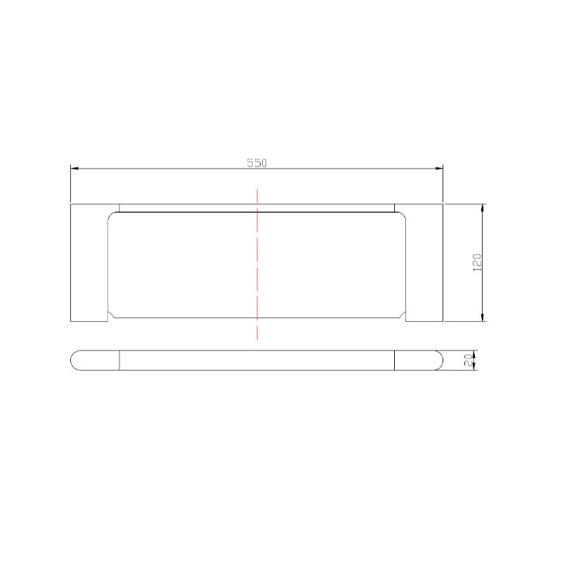 VOG Glass Shelf - Brushed Gun Metal Technical Drawing