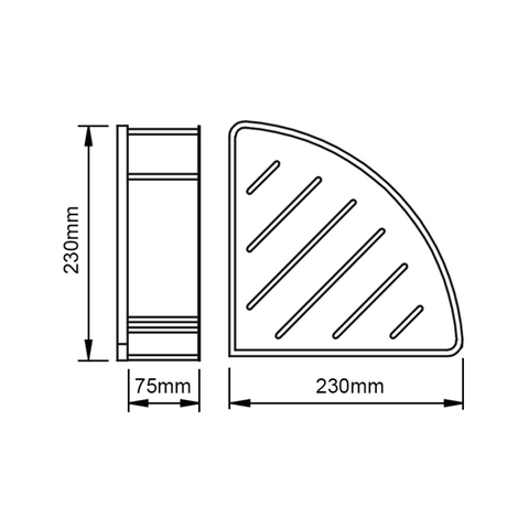 VOG Stainless Steel Shower Shelf - Black Technical Drawing