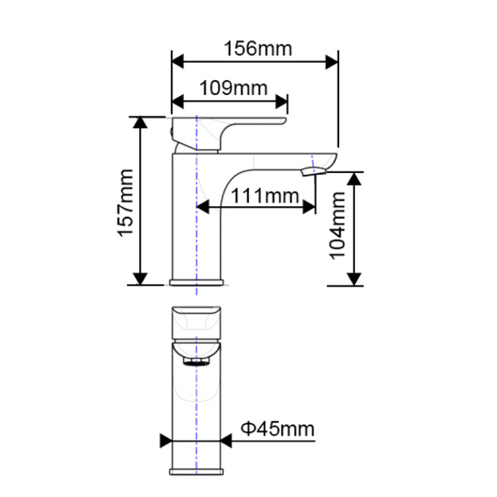 VOG Basin Mixer Tap - Chrome Technical Drawing