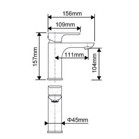 VOG Basin Mixer Tap - Chrome Technical Drawing
