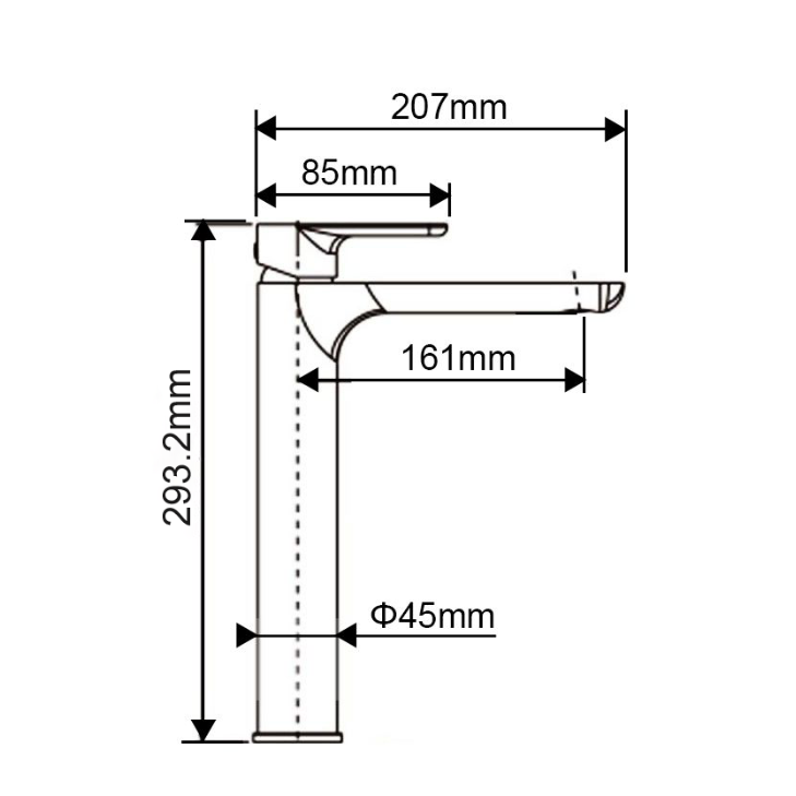 VOG Tall Basin Mixer - Chrome Technical Drawing