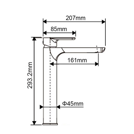 VOG Tall Basin Mixer - Chrome Technical Drawing