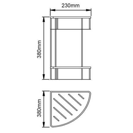 VOG Stainless Steel 2 Tier Shower Caddy Shelf - Matte Black Technical Drawing