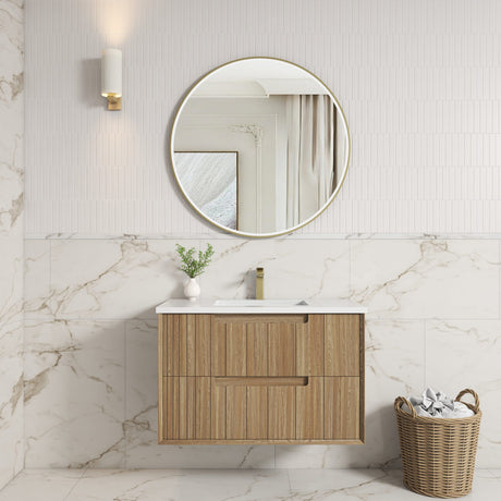VOULARI Framed Wall Hung Vanity Harvest Oak