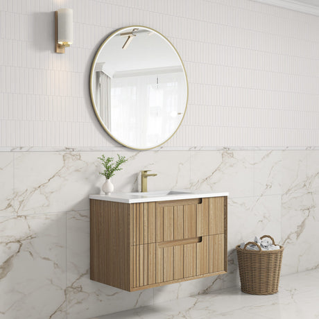 VOULARI Framed Wall Hung Vanity Harvest Oak
