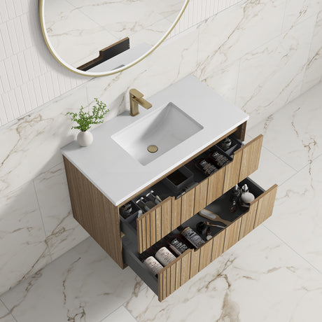 VOULARI Framed Wall Hung Vanity Harvest Oak