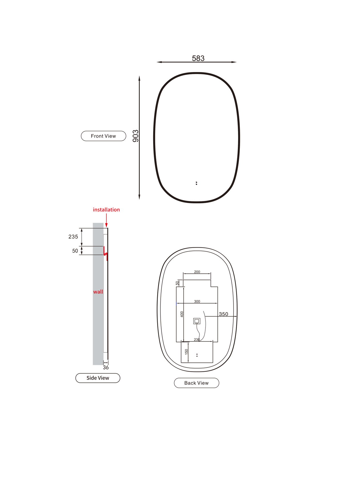 Valmont LED Oval Framed Mirror 580mm