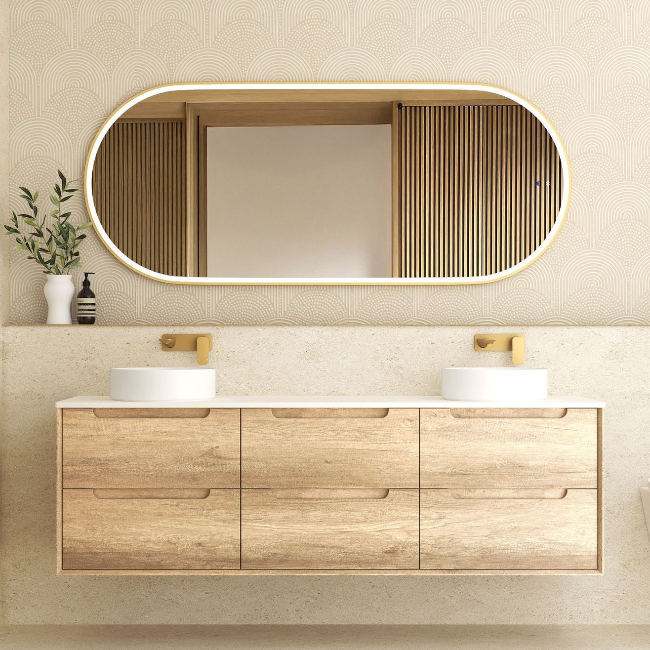 Vanity BYRON Wall Hung 1800mm Natural Oak