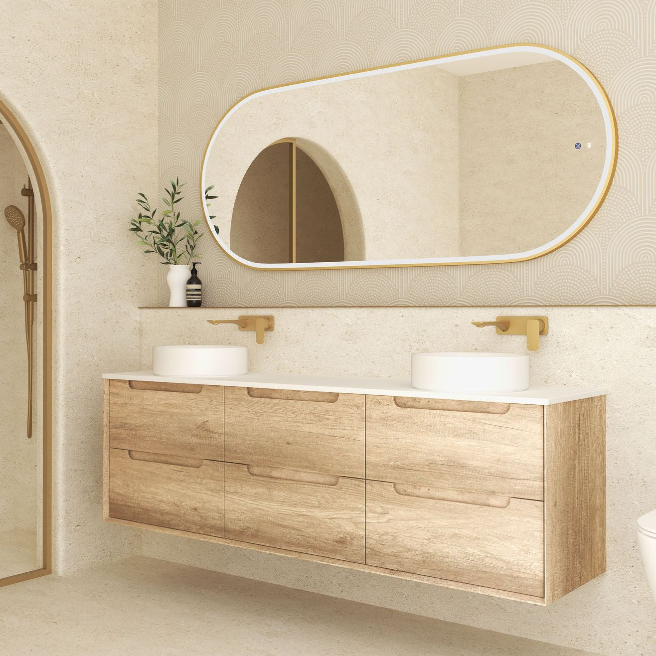 Vanity BYRON Wall Hung 1800mm Natural Oak