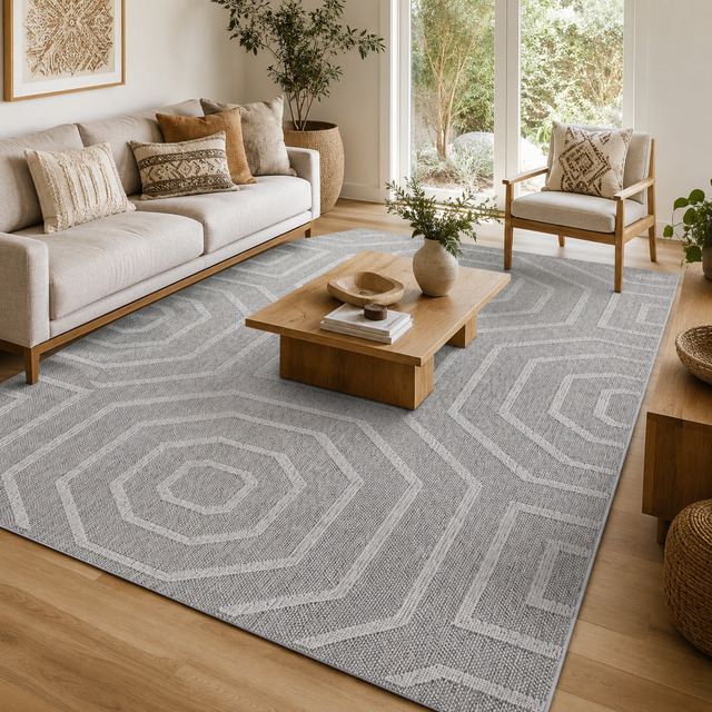 Vanuatu Devesi Grey Geometric Flatweave Rug