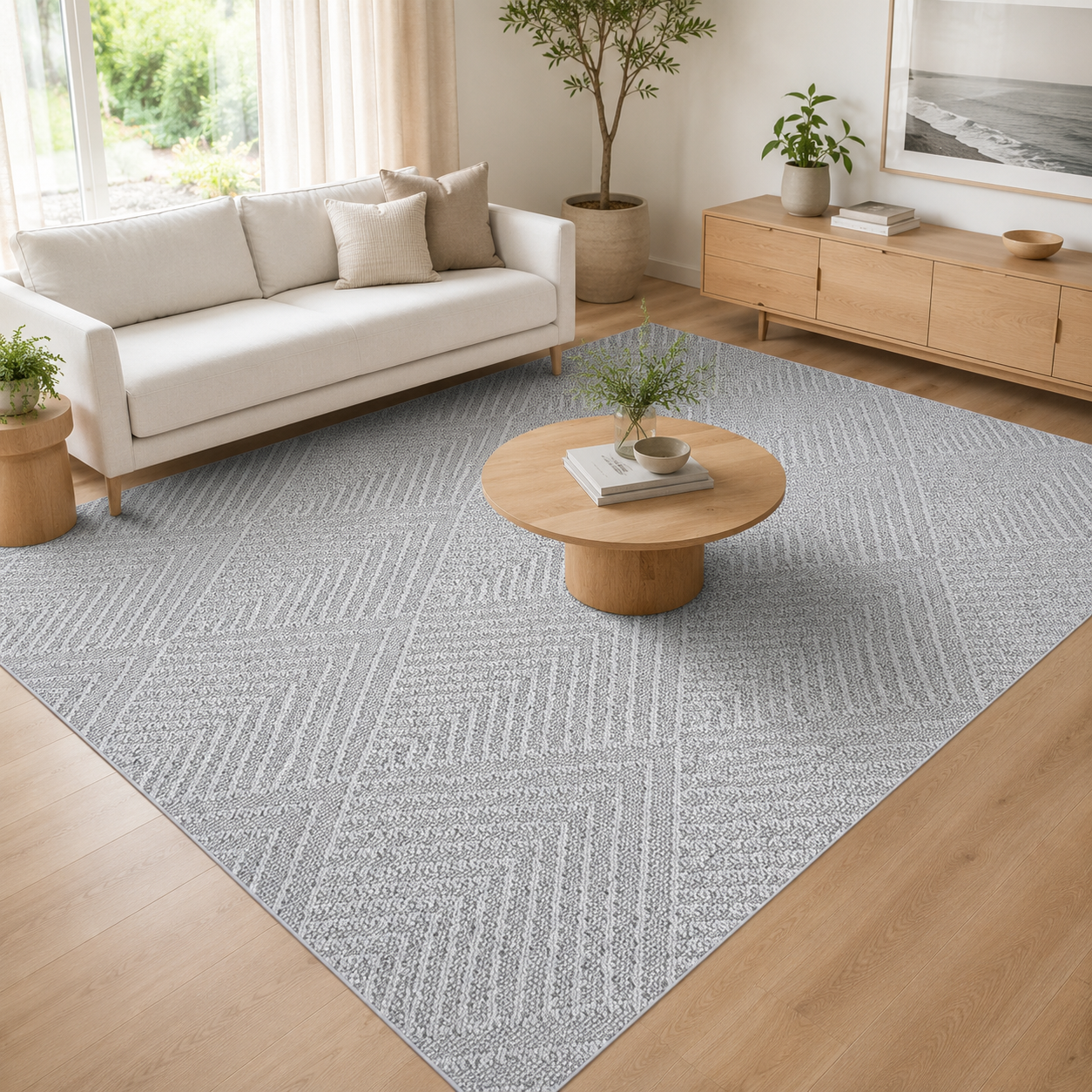 Vanuatu Kini Grey Geometric Flatweave Rug