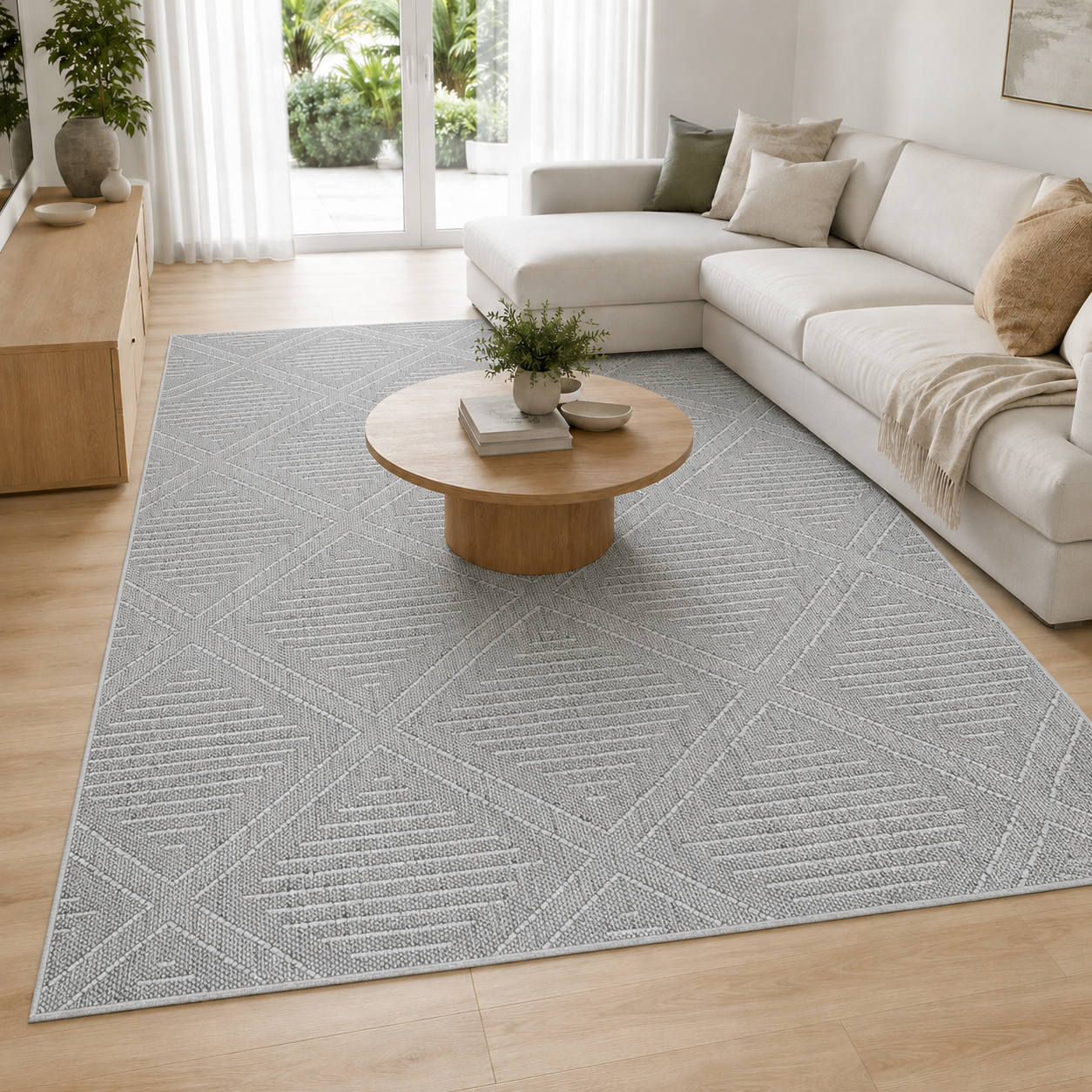 Vanuatu Vouza Grey Geometric Flatweave Rug