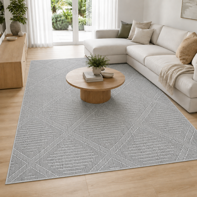 Vanuatu Vouza Grey Geometric Flatweave Rug