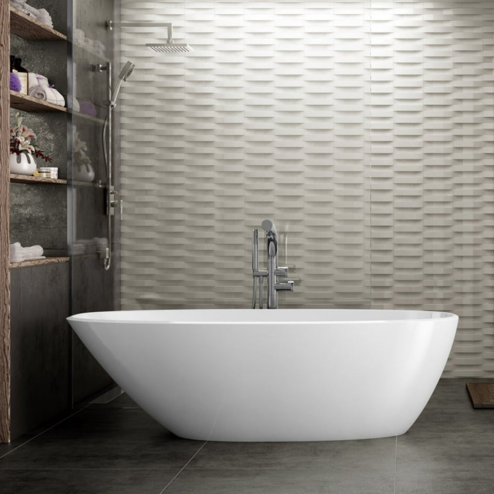 VEDA Freestanding Bathtub with Non-Overflow (Gloss White/ Matte White) (1700mm) - Clearance