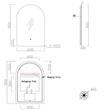 Verona LED Arch Frameless Backlit Mirror With Demister (600x900mm)