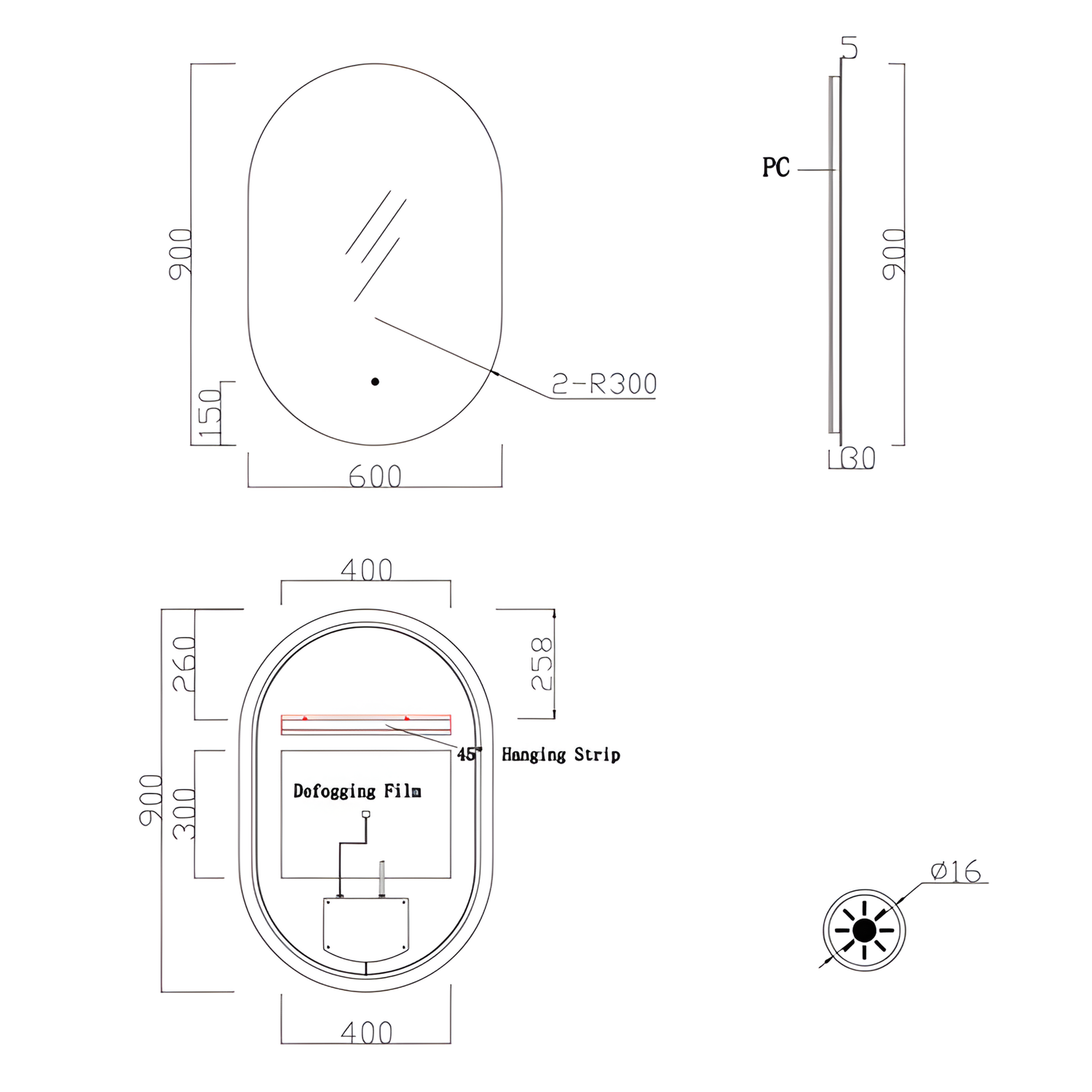 Verona LED Oval Frameless Backlit Mirror With Demister (600x900mm)