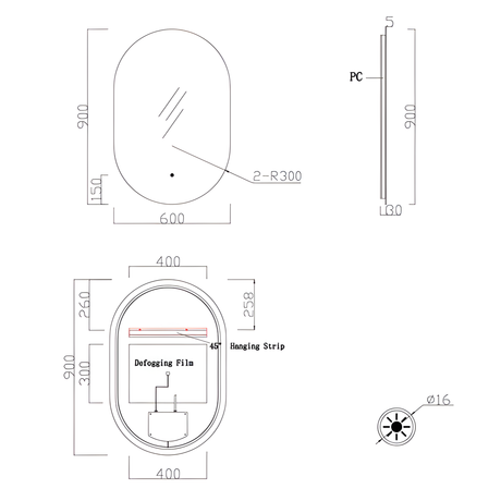Verona LED Oval Frameless Backlit Mirror With Demister (600x900mm)