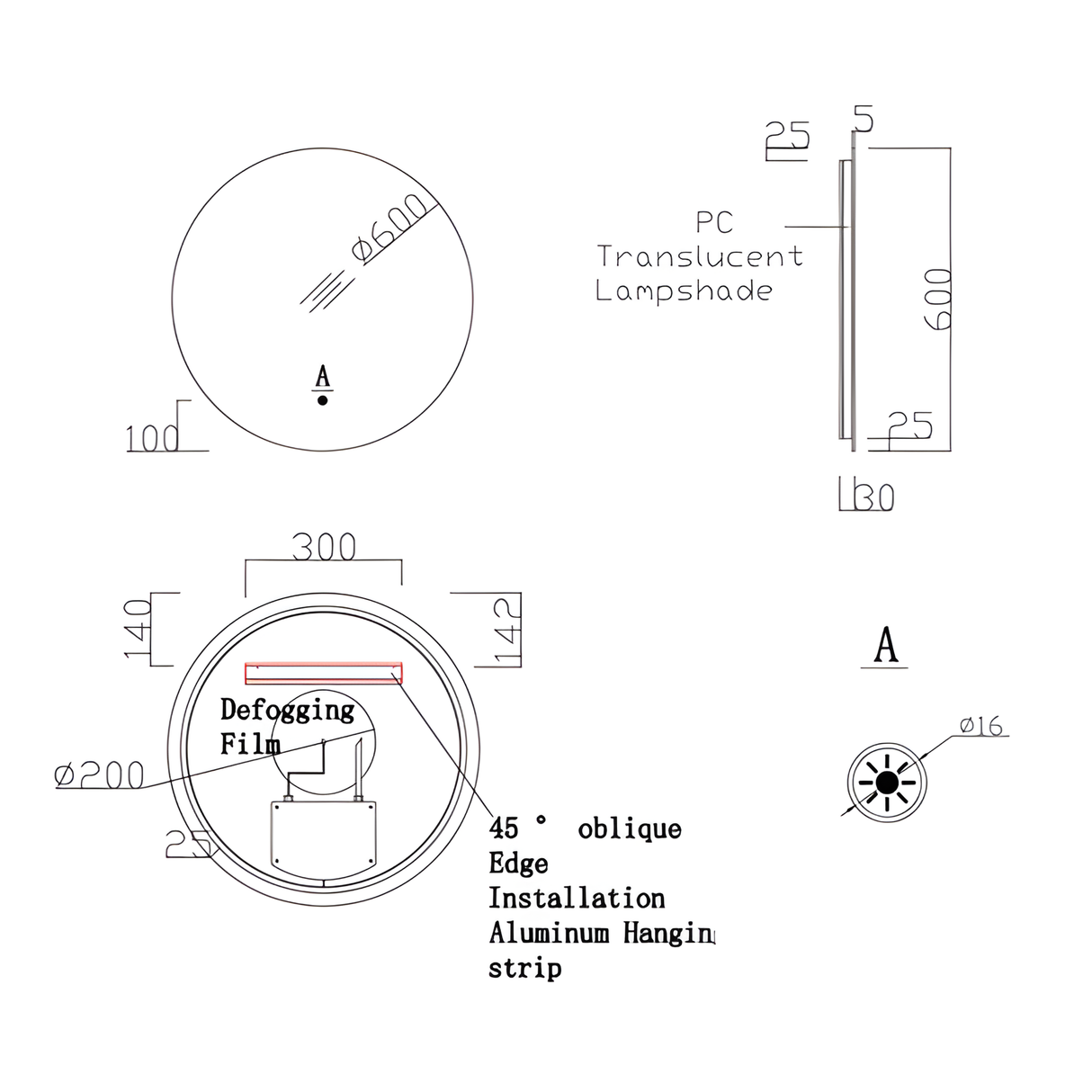 Verona LED Round Frameless Backlit Mirror With Demister (600mm)