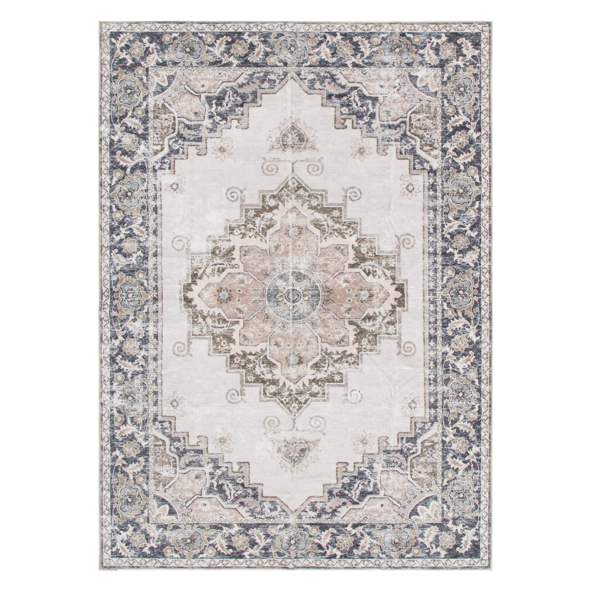 Washwell Beige Grey Machine Washable Rug - WASH004