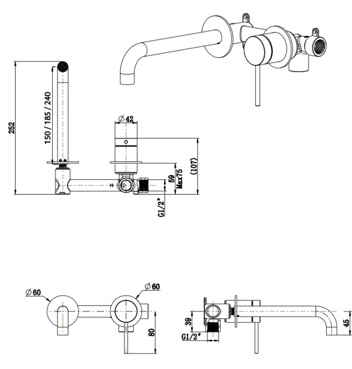 Mica Wall-Spout Combo – 2P – Reverse –185mm Trim Kit Only