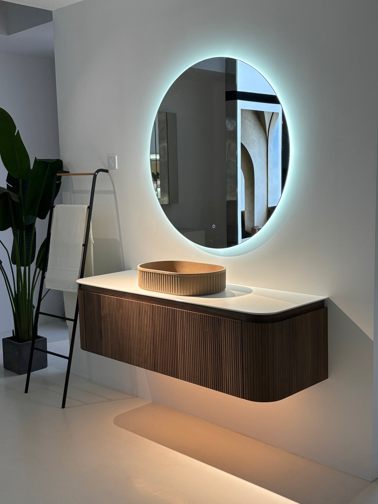 Waverton Groove Curved Wall Hung Vanity Florentine Walnut (All Sizes)