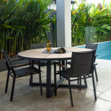 Weston Outpost Round Teak Dining Table – 1.6m – Asteroid Black (Charcoal) Powder Coated Legs