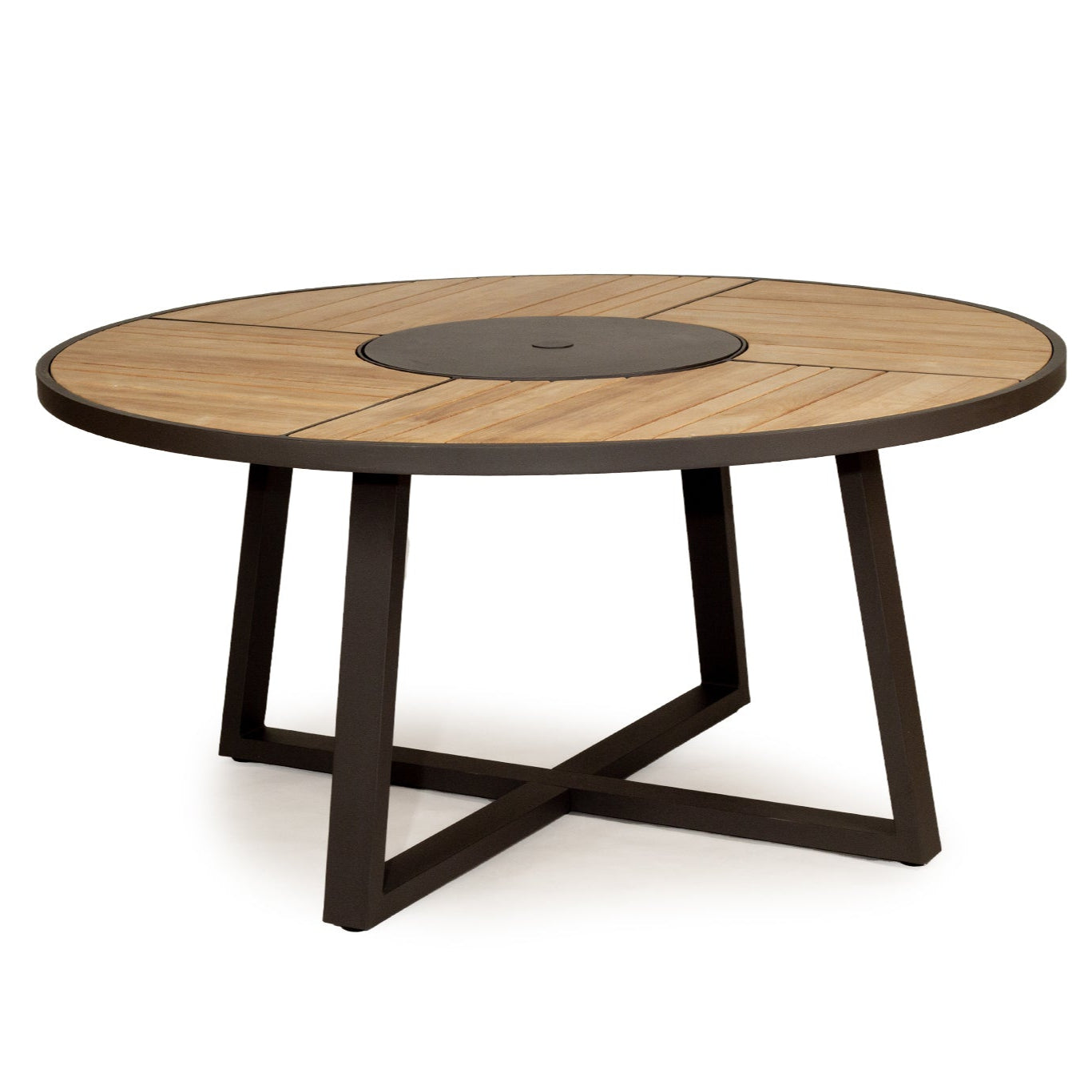 Weston Outpost Round Teak Dining Table – 1.6m – Asteroid Black (Charcoal) Powder Coated Legs