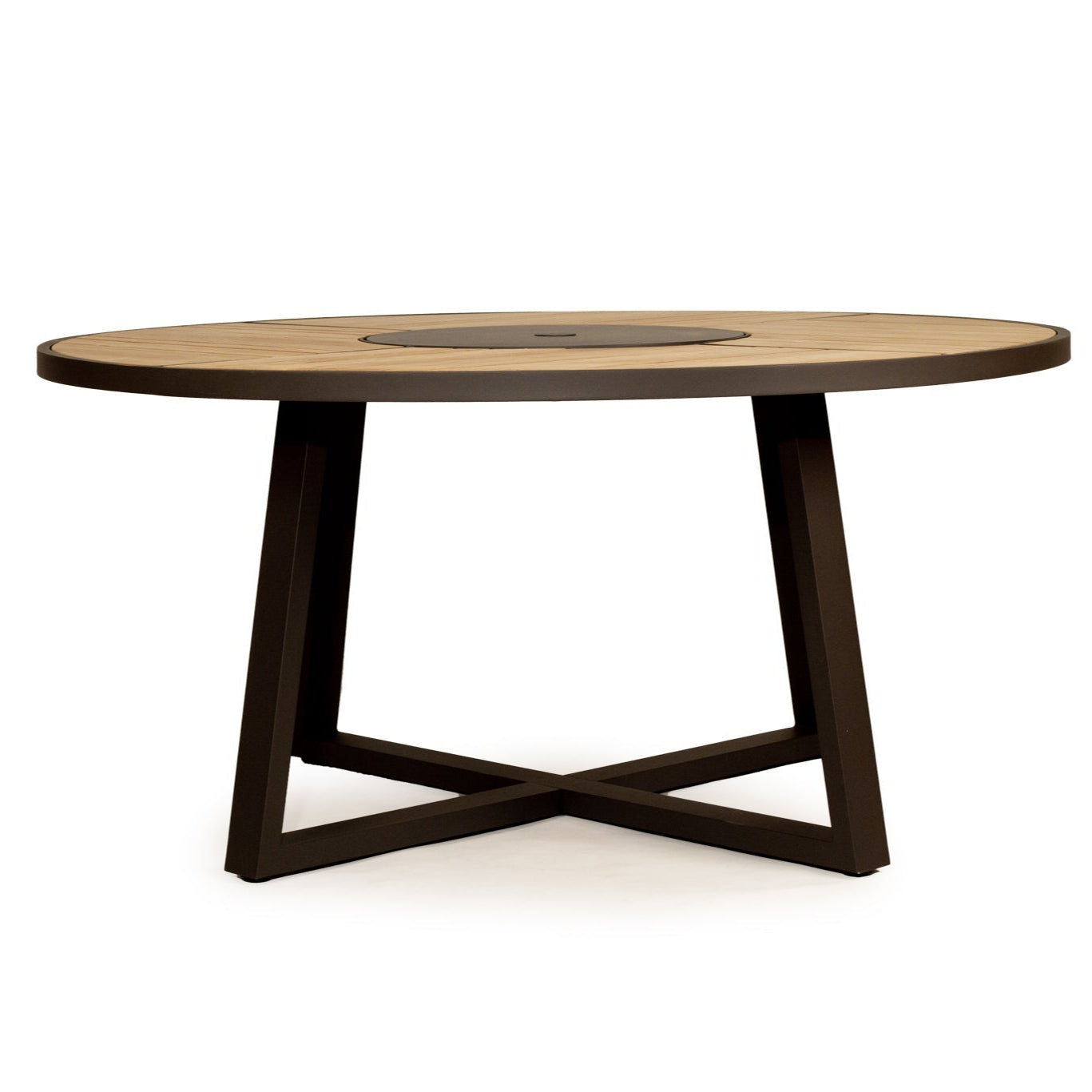 Weston Outpost Round Teak Dining Table – 1.6m – Asteroid Black (Charcoal) Powder Coated Legs