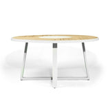 Weston Outpost Round Teak Dining Table – 1.6m – Whitley Pearl Powder Coated Legs
