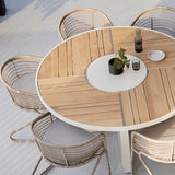 Weston Outpost Round Teak Dining Table – 1.6m – Whitley Pearl Powder Coated Legs