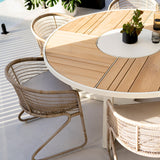 Weston Outpost Round Teak Dining Table – 1.6m – Whitley Pearl Powder Coated Legs