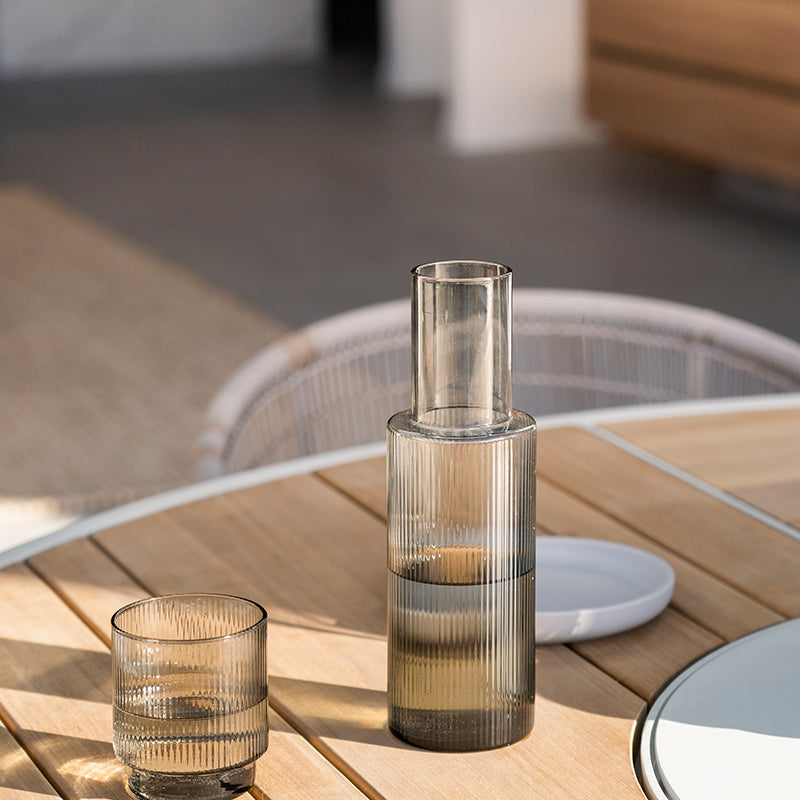 Weston Outpost Round Teak Dining Table – 1.6m – Whitley Pearl Powder Coated Legs